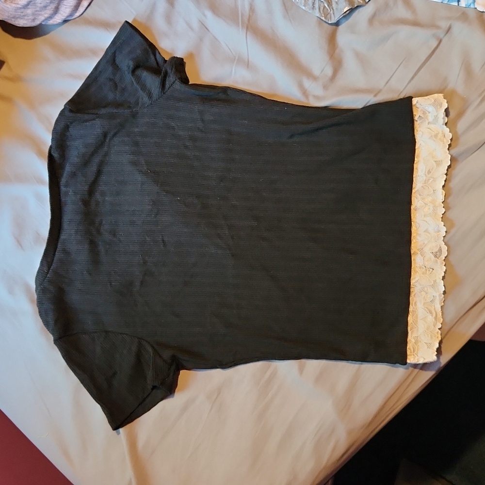 Black Fake Button Top with Built-in Lace Shirt. - Picture 2 of 3